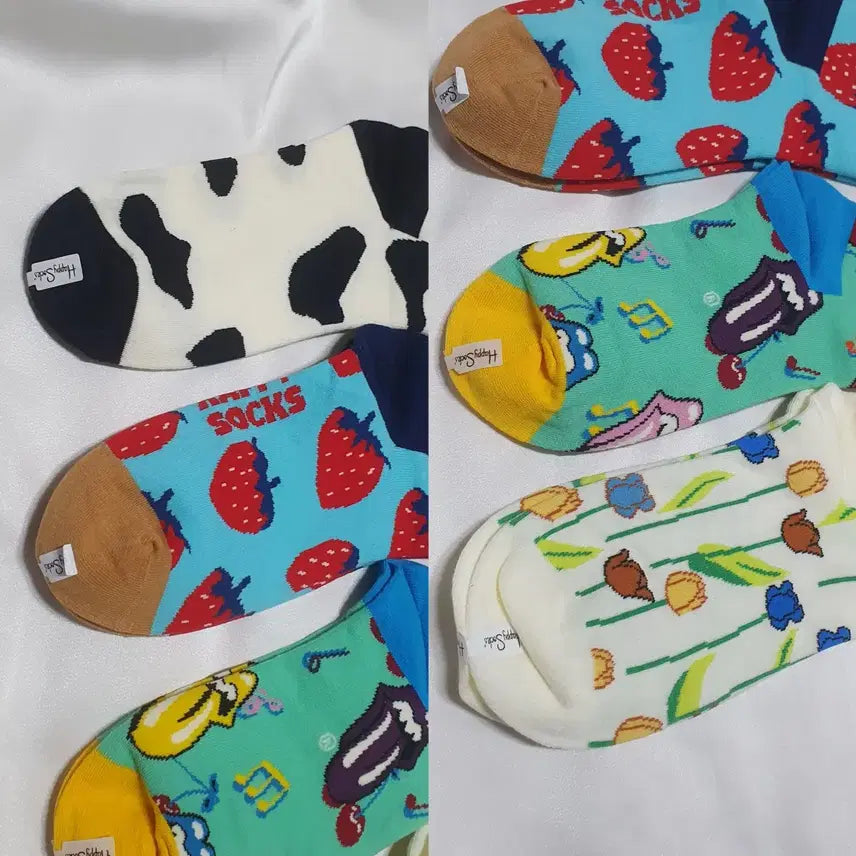 [BUNJANG] Happy Socks Strawberry Tulip Pattern Socks / 개당가격이예요~ 민트 옐로우 딸기 메롱 튤립 얼룩소 해피삭스 양말