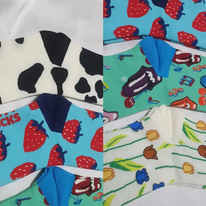[BUNJANG] Happy Socks Strawberry Tulip Pattern Socks / 개당가격이예요~ 민트 옐로우 딸기 메롱 튤립 얼룩소 해피삭스 양말