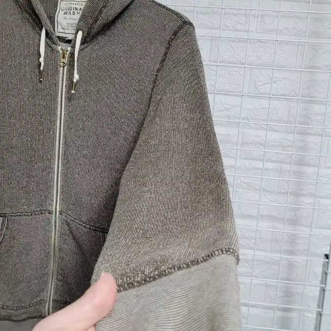 [BUNJANG] Uniqlo Brown Two-Way Hooded Zip-up Jacket L / [100]UNIQLO유니클로 브라운 오리지널 리얼워싱 투웨이 후드집업 L