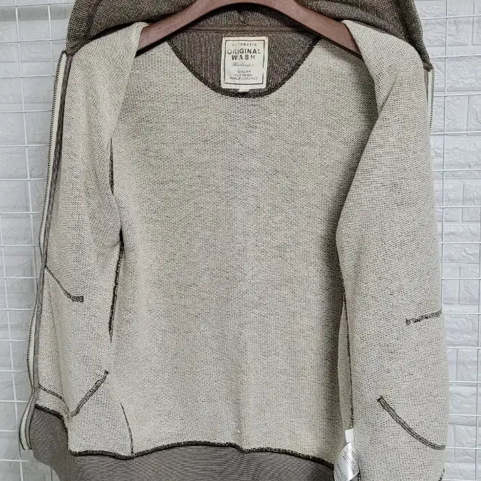 [BUNJANG] Uniqlo Brown Two-Way Hooded Zip-up Jacket L / [100]UNIQLO유니클로 브라운 오리지널 리얼워싱 투웨이 후드집업 L