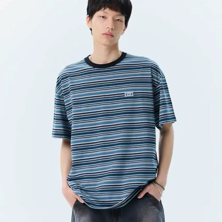 [BUNJANG] Critic WORMHOLE LOGO STRIPE T-Shirt (Blue, M) / 크리틱 반팔