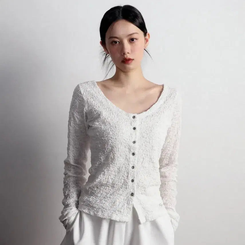 [BUNJANG] Boho Crinkle Cardigan White / Boho 크링클 가디건 화이트