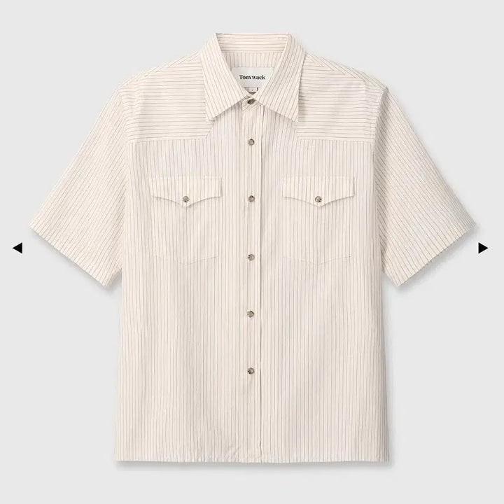 [BUNJANG] TONYWEEK Ivory Stripe Short Sleeve Shirt (Size L) / 토니웩 로우컷 아이보리 스트라이프 반팔 셔츠 L