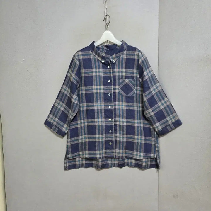 [SOLD OUT] 블루체크 린넨 블라우스 FF  n2314