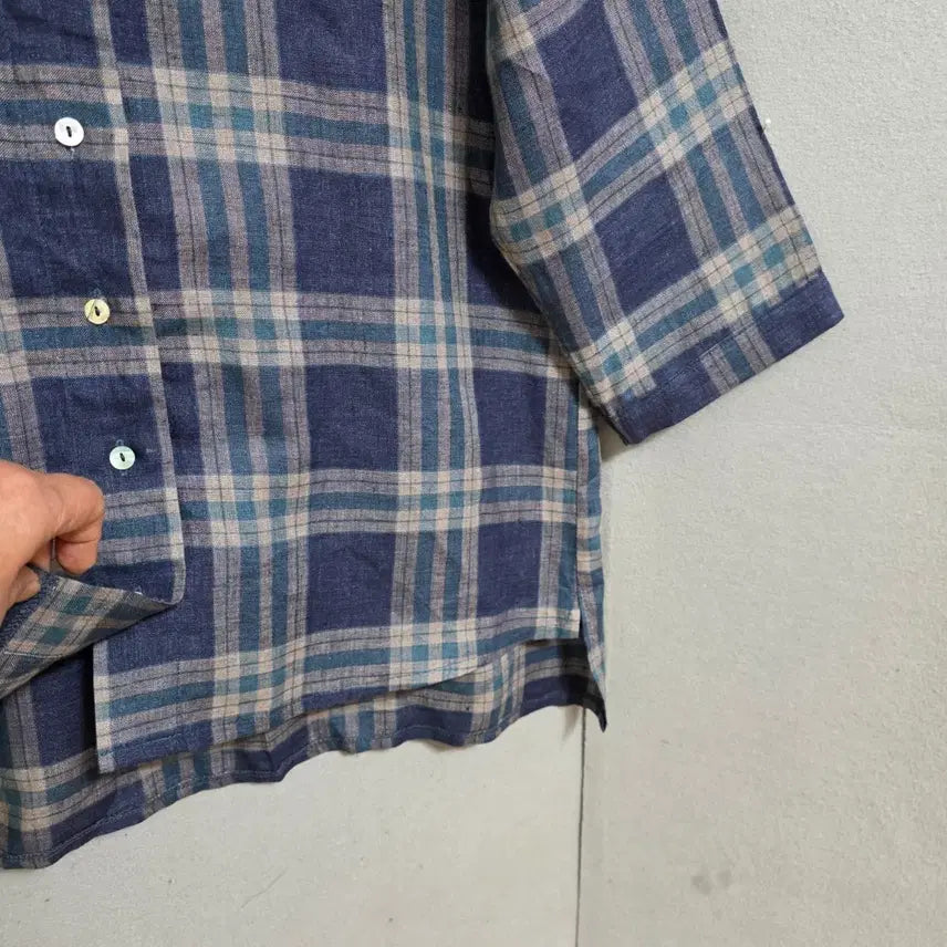 [SOLD OUT] 블루체크 린넨 블라우스 FF  n2314