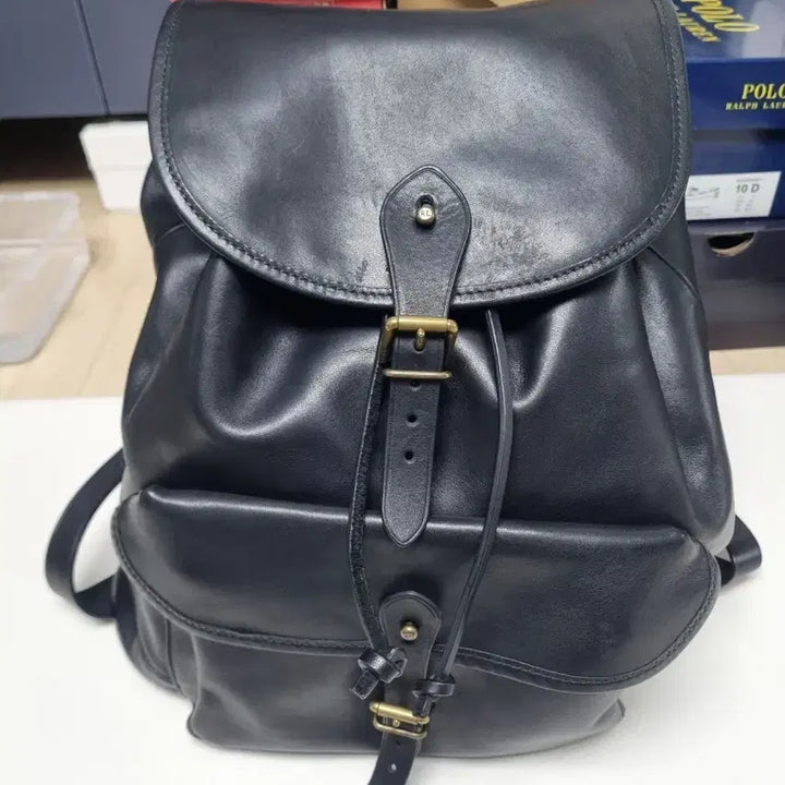 [BUNJANG] Polo Ralph Lauren Leather Backpack / 폴로 랄프로렌 블랙 가죽 백팩