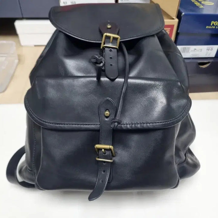 [BUNJANG] Polo Ralph Lauren Leather Backpack / 폴로 랄프로렌 블랙 가죽 백팩