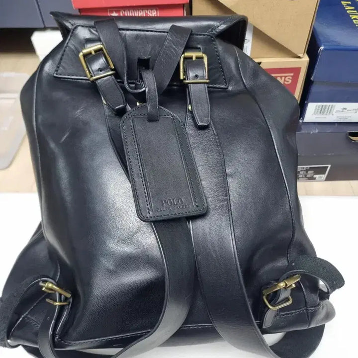[BUNJANG] Polo Ralph Lauren Leather Backpack / 폴로 랄프로렌 블랙 가죽 백팩