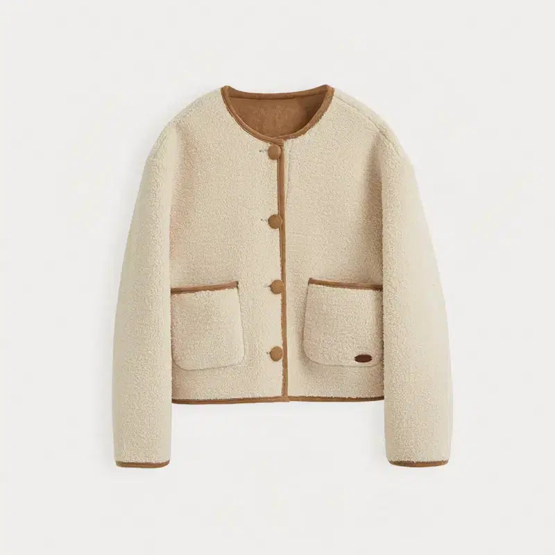 [BUNJANG] Ivory Sherpa Lined Mustang Jacket / (새상품) 아이보리 뽀글이 무스탕 안감 자켓