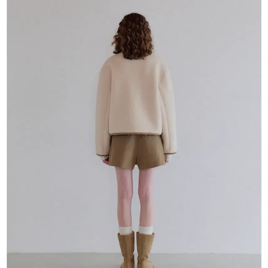 [BUNJANG] Ivory Sherpa Lined Mustang Jacket / (새상품) 아이보리 뽀글이 무스탕 안감 자켓