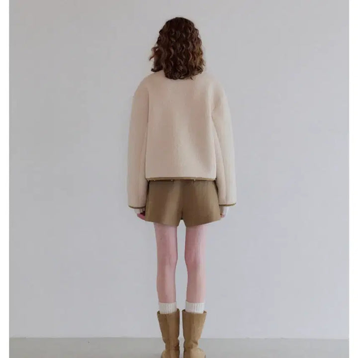 [BUNJANG] Ivory Sherpa Lined Mustang Jacket / (새상품) 아이보리 뽀글이 무스탕 안감 자켓