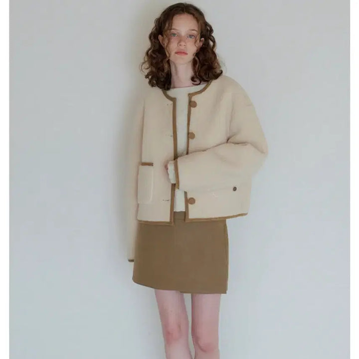 [BUNJANG] Ivory Sherpa Lined Mustang Jacket / (새상품) 아이보리 뽀글이 무스탕 안감 자켓