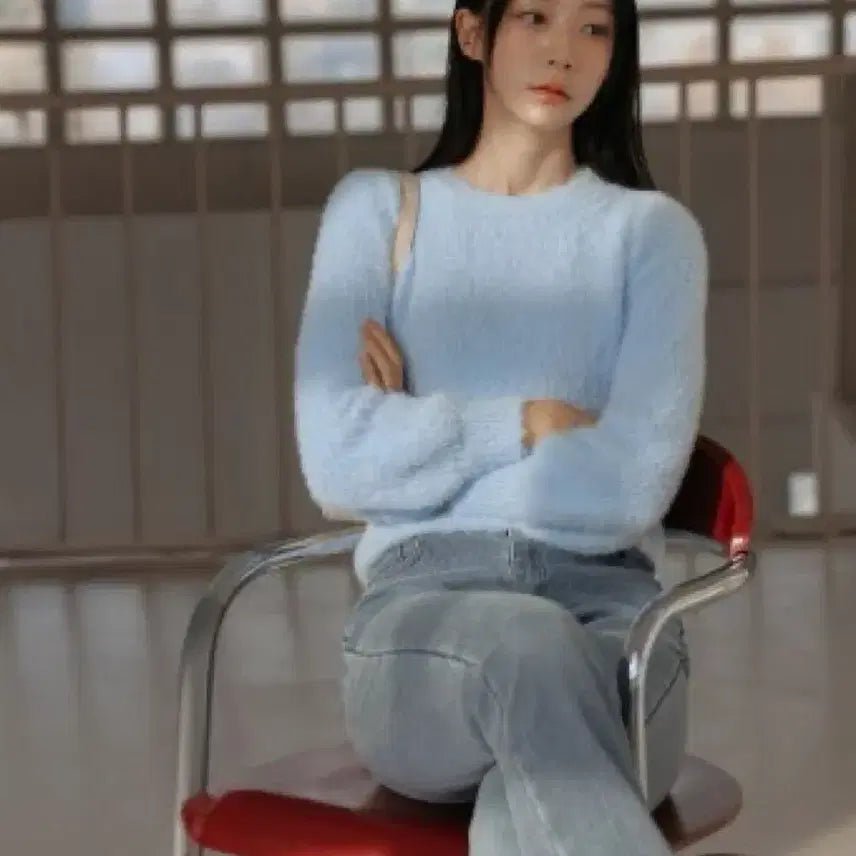[BUNJANG] Common Unique Cloud Balloon Round Knit Sky Blue / [새상품] 커먼유니크 클라우드 벌룬 라운드 퍼니트 스카이블루