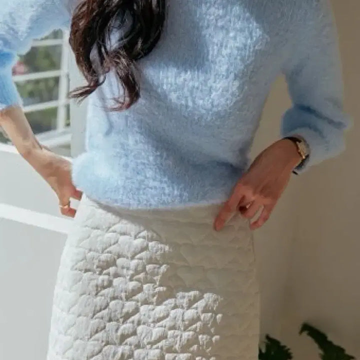 [BUNJANG] Common Unique Cloud Balloon Round Knit Sky Blue / [새상품] 커먼유니크 클라우드 벌룬 라운드 퍼니트 스카이블루