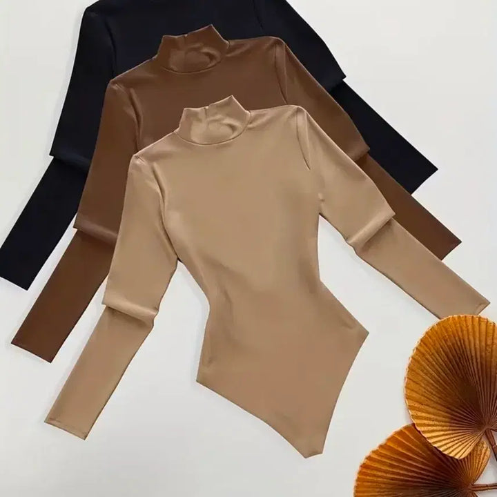 [BUNJANG] Body Suit Set / 긴팔 목폴라 바디수트 블랙/브라운/베이지