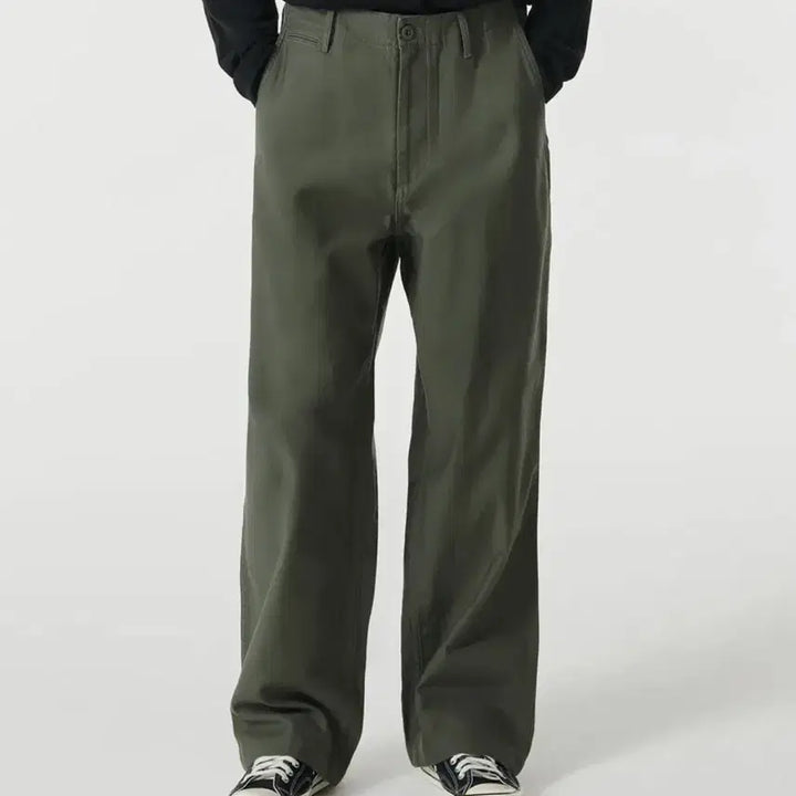 [BUNJANG] Musinsa Standard Satin Wide Officer Pants Khaki / 28) 무탠다드 백사틴 와이드 오피서 팬츠 카키
