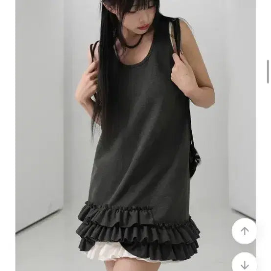 [BUNJANG] Binary One Frill Layered Vintage Mori Girl Dress / 프릴 레이어드 민소매 원피스 바이너리원 레이어드 빈티지 모리걸