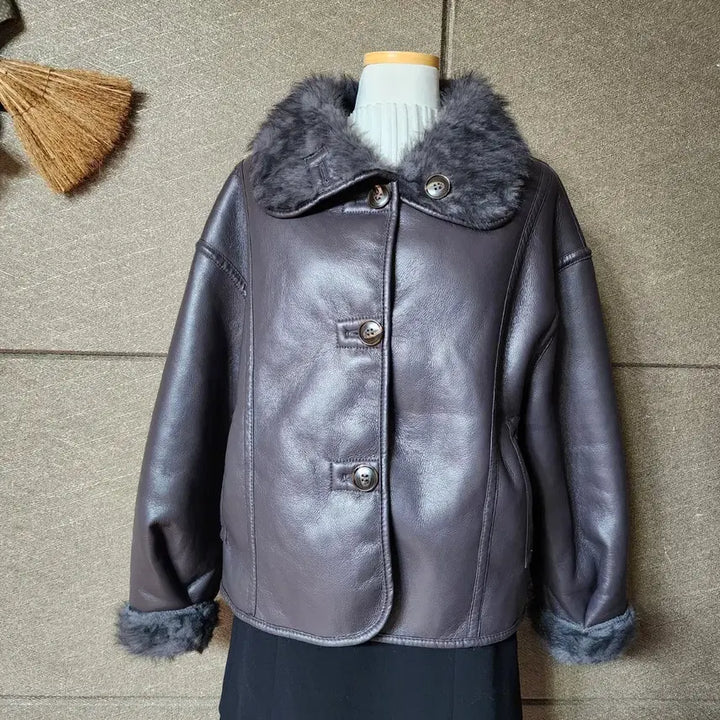 [BUNJANG] Brown Fur Collar Faux Leather Jacket / 브라운 퍼 카라 레더 자켓ㅡ새상품
