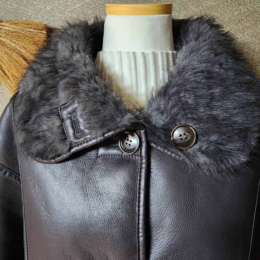 [BUNJANG] Brown Fur Collar Faux Leather Jacket / 브라운 퍼 카라 레더 자켓ㅡ새상품