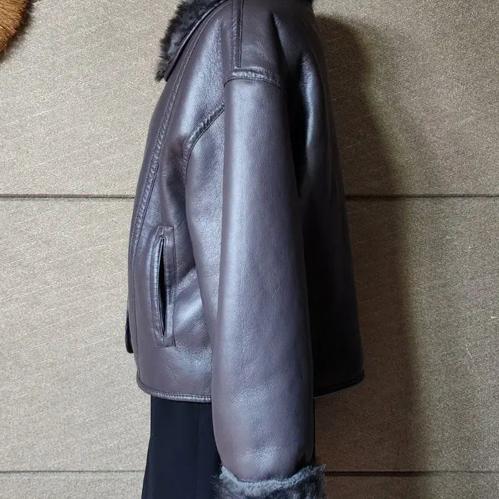 [BUNJANG] Brown Fur Collar Faux Leather Jacket / 브라운 퍼 카라 레더 자켓ㅡ새상품