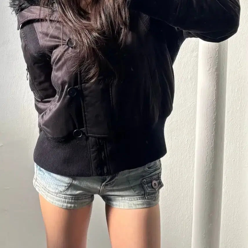 [BUNJANG] Vintage Black Fur Hooded Jacket / 빈티지 블랙 퍼 후드 자켓