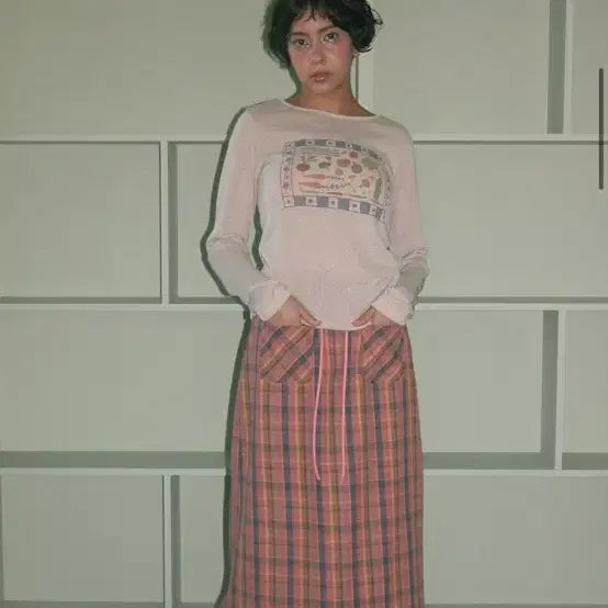 [BUNJANG] Kim A-hop Baon Long Skirt / cici 씨씨 핑크 체크 롱스커트 레이어드 빈티지 모리걸 김아홉 바온