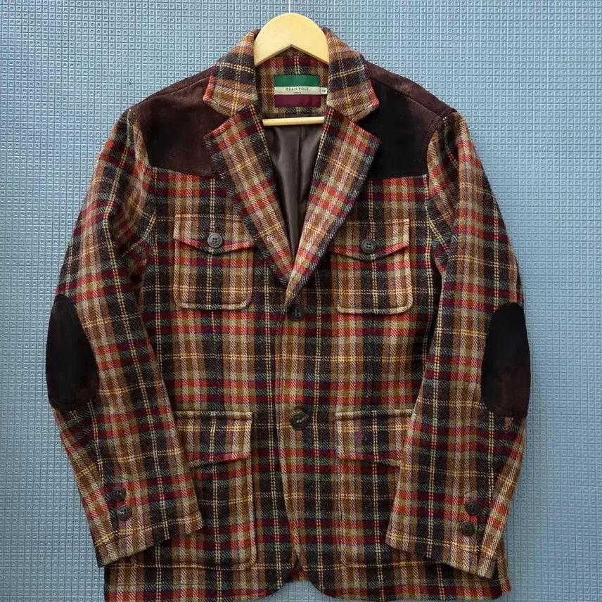 [BUNJANG] Beanpole Red Plaid Pocket Elbow Patch Jacket / 빈폴 레드 플래드 포켓 엘보우패치 자켓