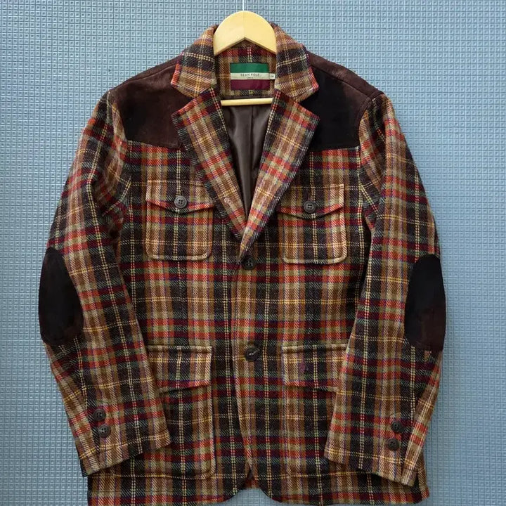 [BUNJANG] Beanpole Red Plaid Pocket Elbow Patch Jacket / 빈폴 레드 플래드 포켓 엘보우패치 자켓