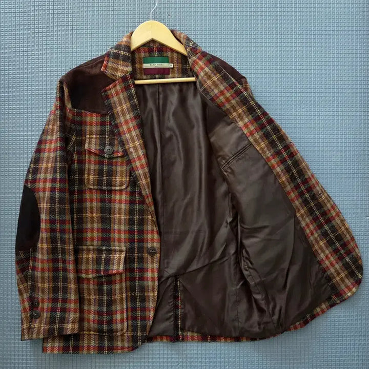 [BUNJANG] Beanpole Red Plaid Pocket Elbow Patch Jacket / 빈폴 레드 플래드 포켓 엘보우패치 자켓