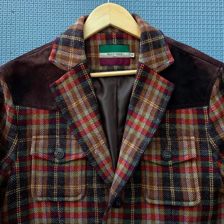 [BUNJANG] Beanpole Red Plaid Pocket Elbow Patch Jacket / 빈폴 레드 플래드 포켓 엘보우패치 자켓