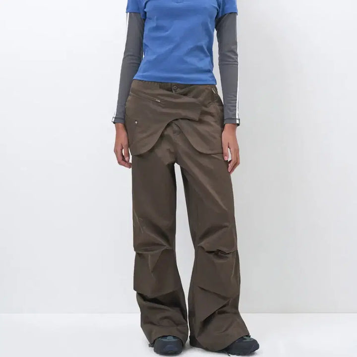 [BUNJANG] Partimento Woman Layered Parachute Pants / 파르티멘토 우먼 레이어드 파라슈트 팬츠_브라운