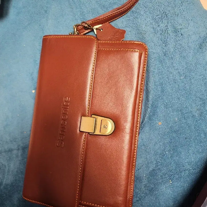 [BUNJANG] Samsonite Leather Clutch Brown Bag / 쌤소나이트 가죽 클러치 브라운