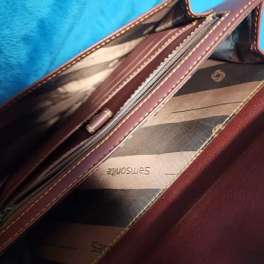 [BUNJANG] Samsonite Leather Clutch Brown Bag / 쌤소나이트 가죽 클러치 브라운