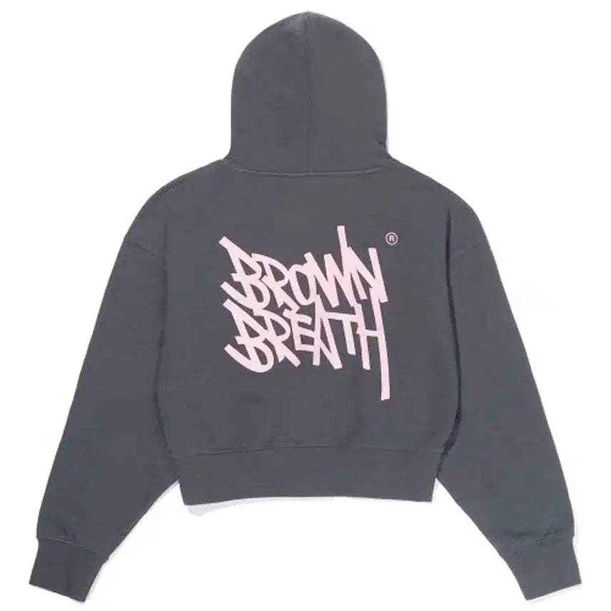 [BUNJANG] Brownbreath Charcoal Crop Hoodie / 브라운브레스 크롭 후드티 차콜 FREE