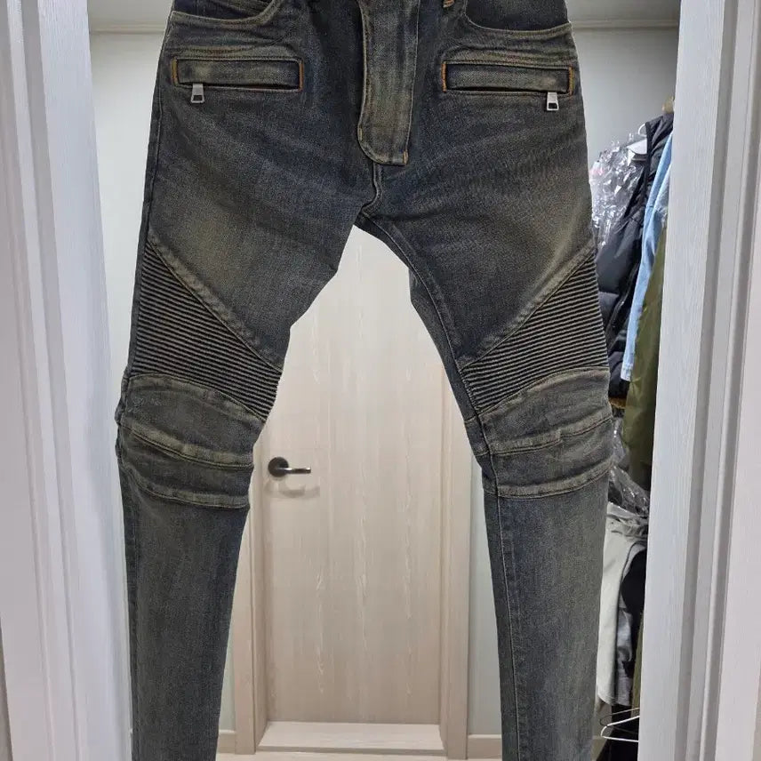 [BUNJANG] Balmain Men's Biker Green Wash Jeans / 발망 최고 남성 바이커  녹워싱 청바지