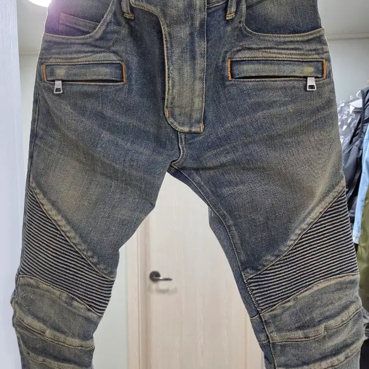 [BUNJANG] Balmain Men's Biker Green Wash Jeans / 발망 최고 남성 바이커  녹워싱 청바지