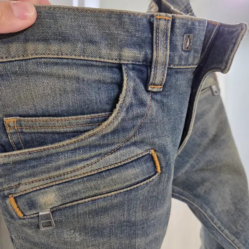 [BUNJANG] Balmain Men's Biker Green Wash Jeans / 발망 최고 남성 바이커  녹워싱 청바지