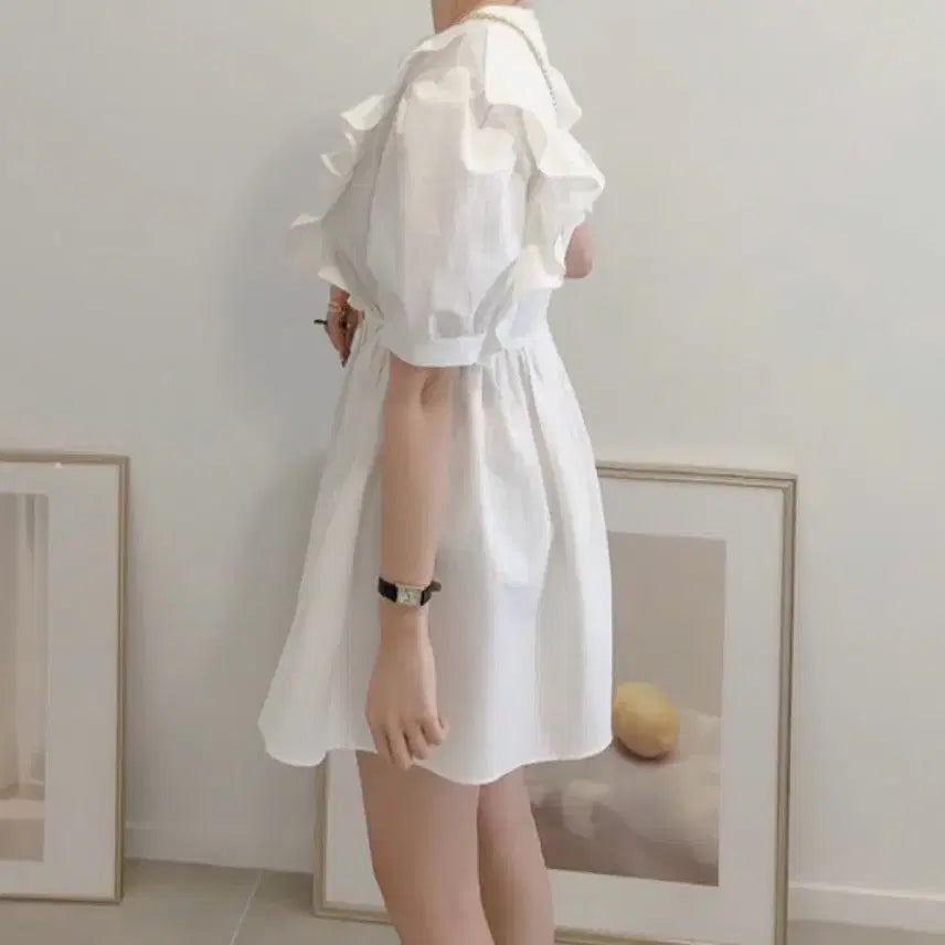 [BUNJANG] Frill Ribbon Puff Blouse Dress / 프릴 리본 퍼프 블라우스 원피스