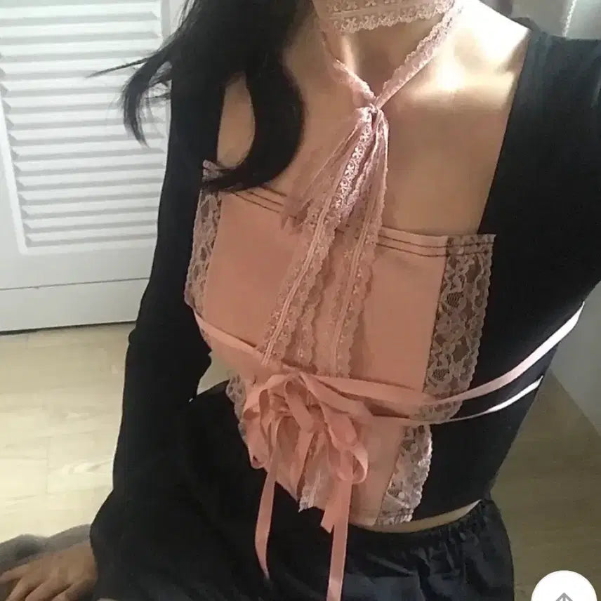 [BUNJANG] Balletcore Lace Top &amp; Scarf Tie Set / 발레코어 레이스 티 + 스카프 타이 set