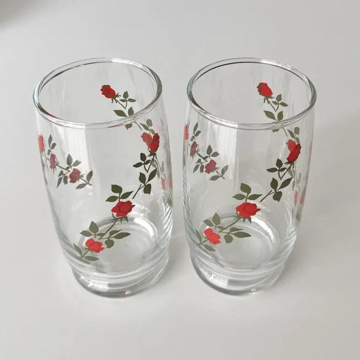 [BUNJANG] Anchor Hocking Red Rose Cup Set / 빈티지 앵커호킹 레드로즈 컵 2개세트