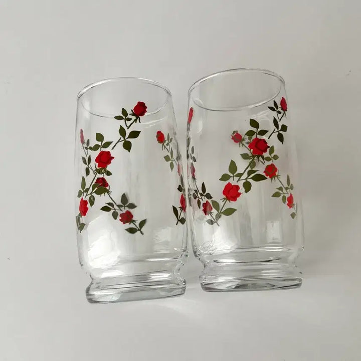 [BUNJANG] Anchor Hocking Red Rose Cup Set / 빈티지 앵커호킹 레드로즈 컵 2개세트