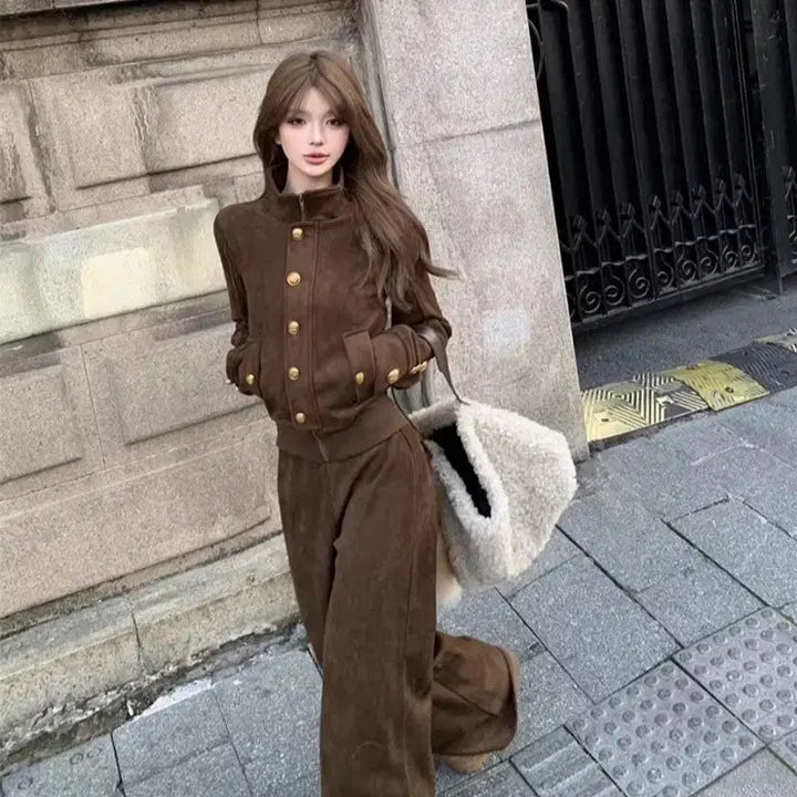 [BUNJANG] High Quality Training Set / 금장버튼 자켓 팬츠 트레이닝세트 하이퀄리티 츄리닝룩 꾸안꾸 여친룩 갸루