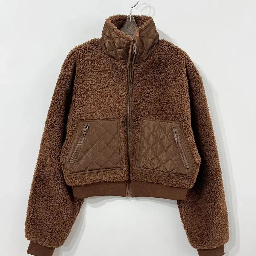 [BUNJANG] Women's White Fur Jacket / 양털집업 여성후리스점퍼 누빔포켓 하이넥 화이트퍼자켓