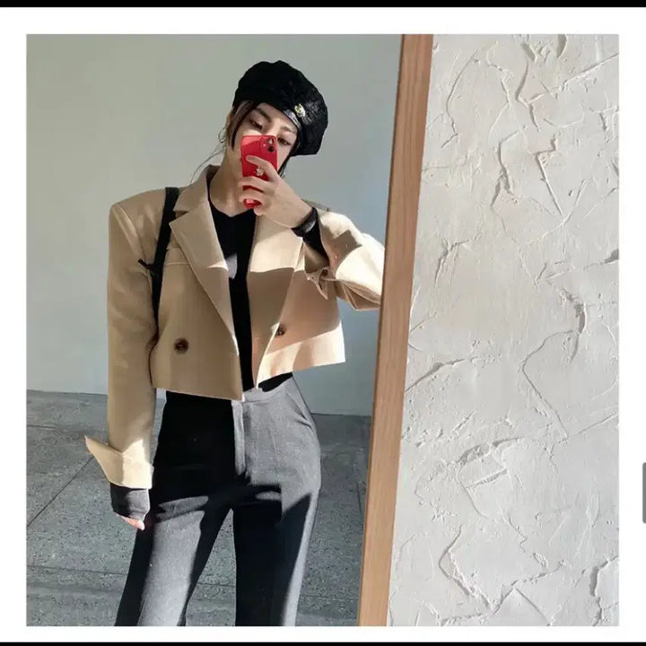 [BUNJANG] Unbranded Oversized Cropped Jacket - Beige / 패드 오버 크롭 자켓/ 베이지 (2회착용)