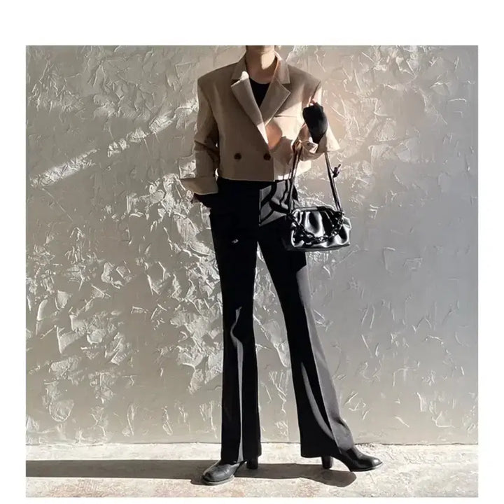 [BUNJANG] Unbranded Oversized Cropped Jacket - Beige / 패드 오버 크롭 자켓/ 베이지 (2회착용)