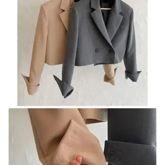 [BUNJANG] Unbranded Oversized Cropped Jacket - Beige / 패드 오버 크롭 자켓/ 베이지 (2회착용)
