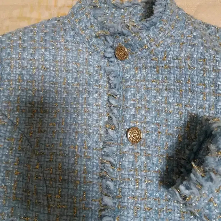 [BUNJANG] Tweed Sky Blue Gold Button Jacket S / 트위드 하늘색 금장 버튼 자켓 S