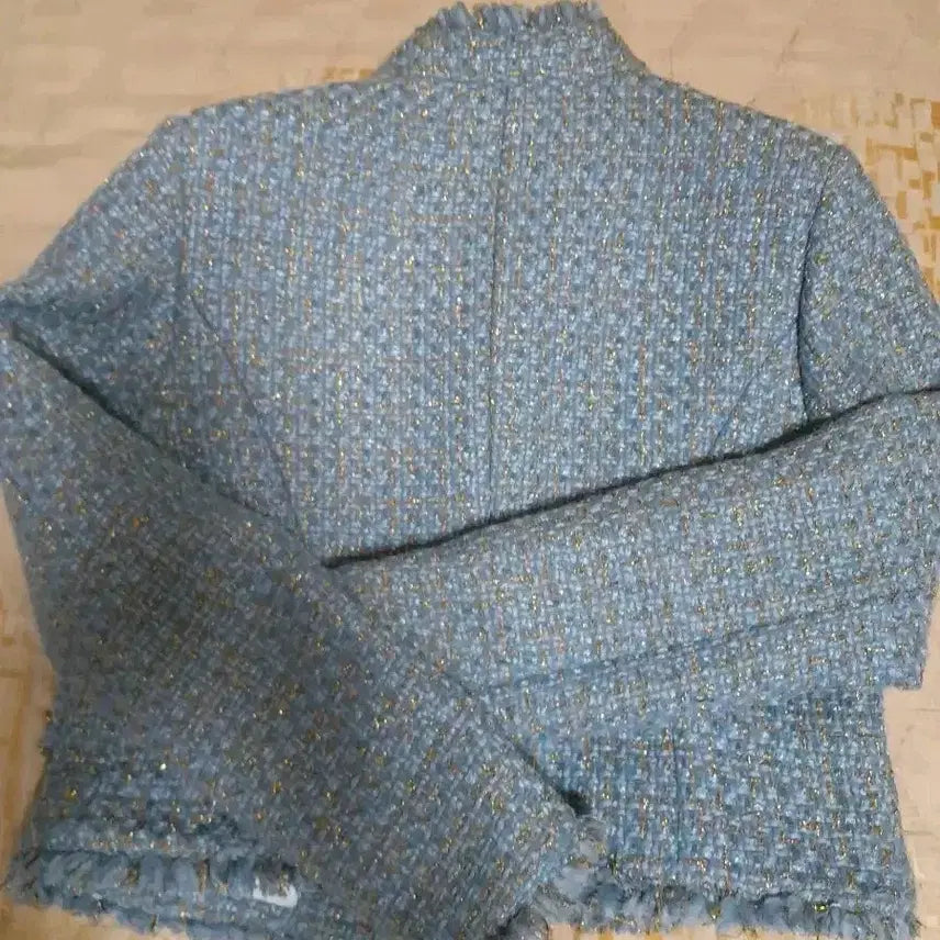 [BUNJANG] Tweed Sky Blue Gold Button Jacket S / 트위드 하늘색 금장 버튼 자켓 S