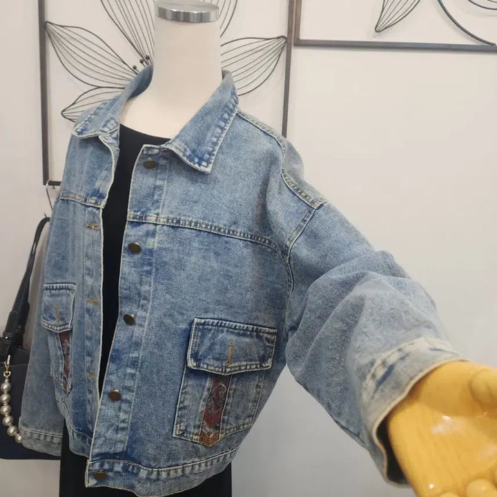 [BUNJANG] Clizy Vintage Denim Jacket (Pattern Point) / Clizy 빈티지 데님 청자켓 (패턴포인트)free