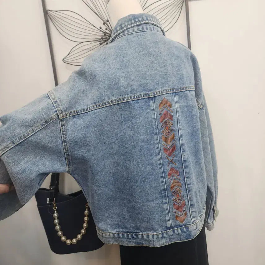 [BUNJANG] Clizy Vintage Denim Jacket (Pattern Point) / Clizy 빈티지 데님 청자켓 (패턴포인트)free